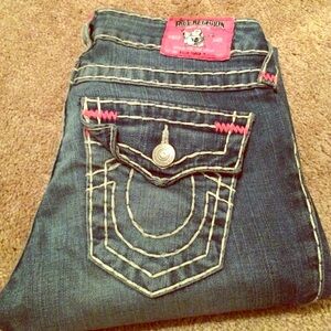True Religion Blue Jeans with Pink Accents